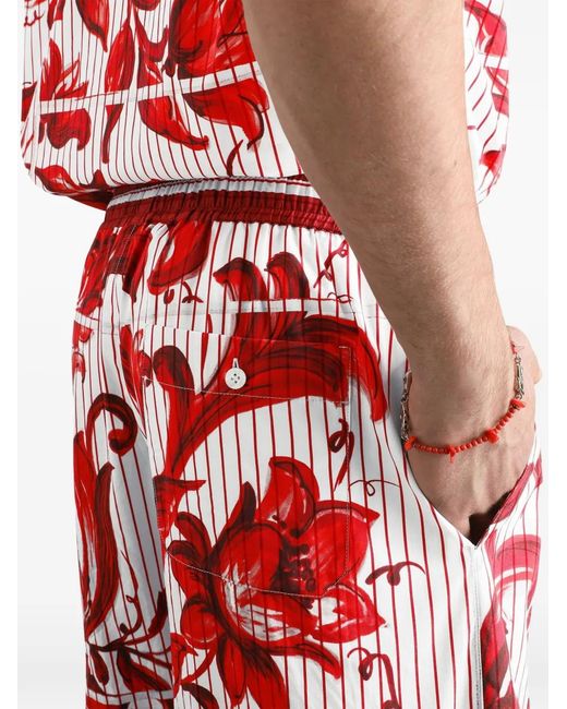 Dolce & Gabbana Red Majolica-Print Striped Poplin Vanity Bermudas for men