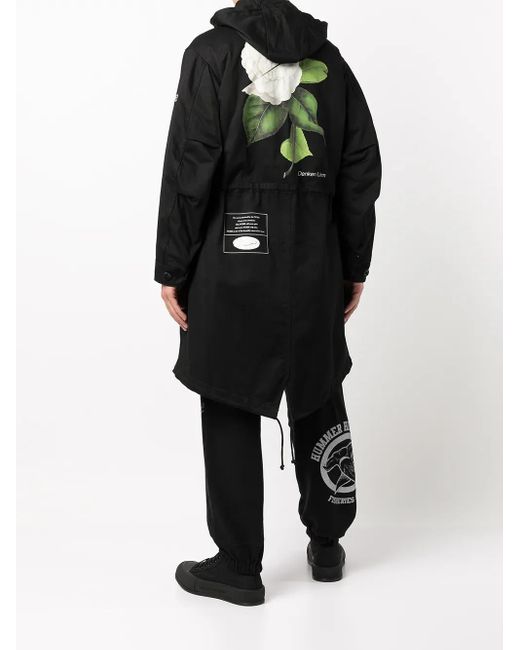 Undercover Black Denken Larm Rose Printed Parka for men