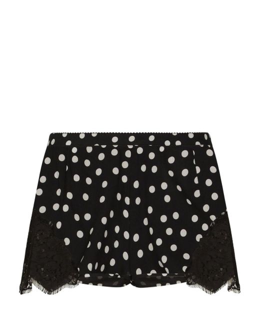 Dolce & Gabbana Black Polka-dot Silk-blend Shorts