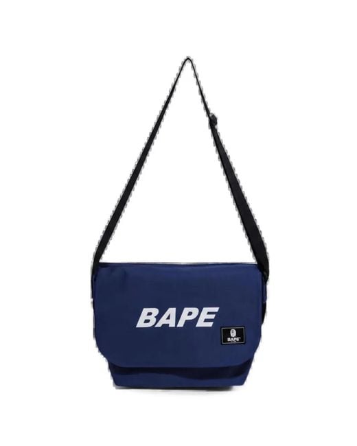 A Bathing Ape Blue Happy New Year Logo-Print Messenger Bag for men