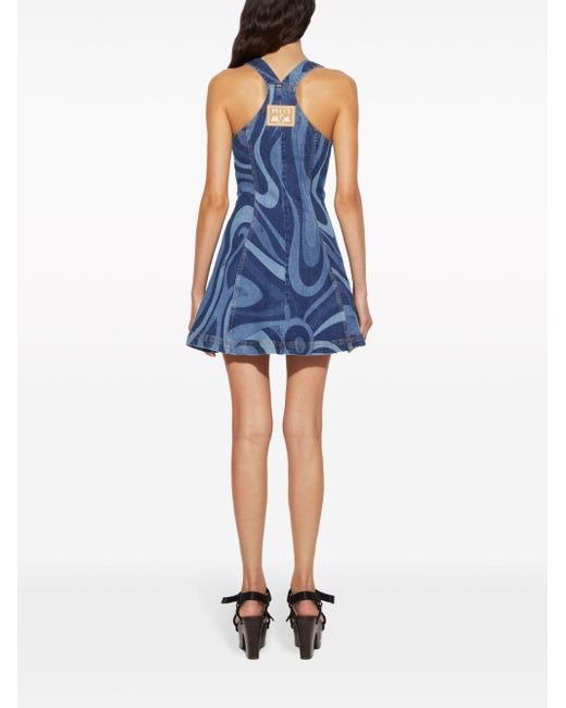 Emilio Pucci Denim Mini-jurk Met Marmo-print in het Blue