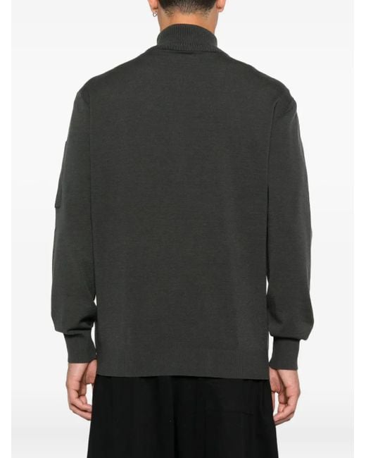 C P Company Black Half-Zip Sweater With Signature Lens Detail for men