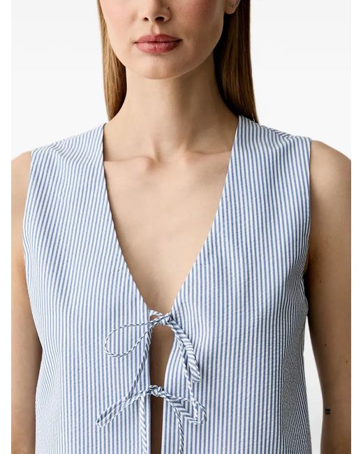 Benetton Blue Striped Tie-Fastening Sleeveless Blouse