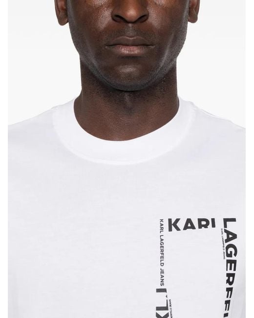 Karl Lagerfeld White Logo-Print T-Shirt for men