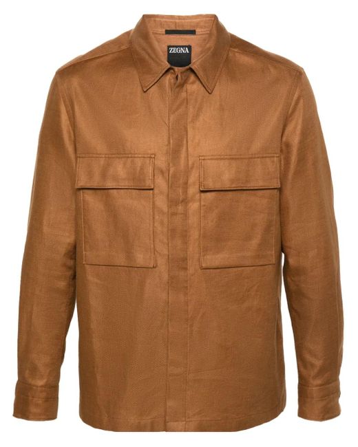 メンズ ZEGNA リネンシャツジャケット ブラウン | Lyst メンズ ZEGNA リネンシャツジャケット ブラウン | Lyst