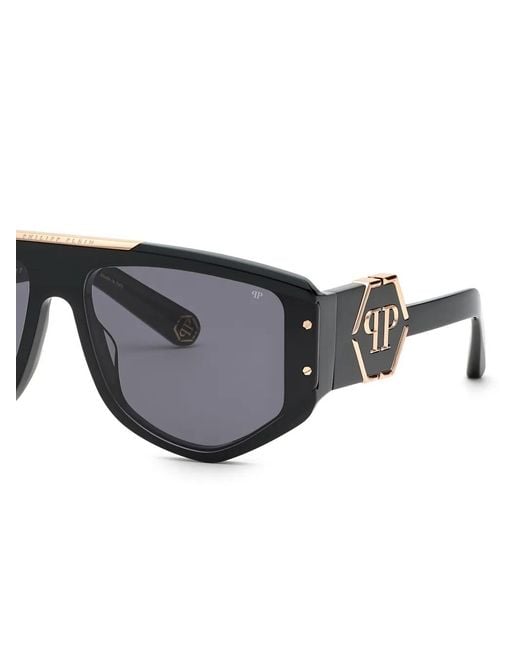 Philipp Plein Gray Rectangular Logo-Plaque Sunglasses