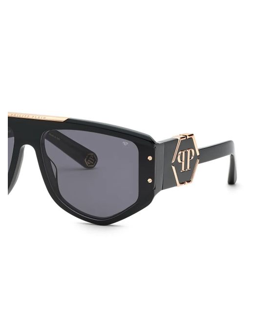 Philipp Plein Gray Rectangular Logo-Plaque Sunglasses