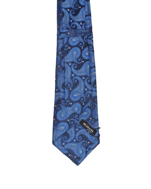 Kiton Blue Paisley-Pattern Silk Tie for men