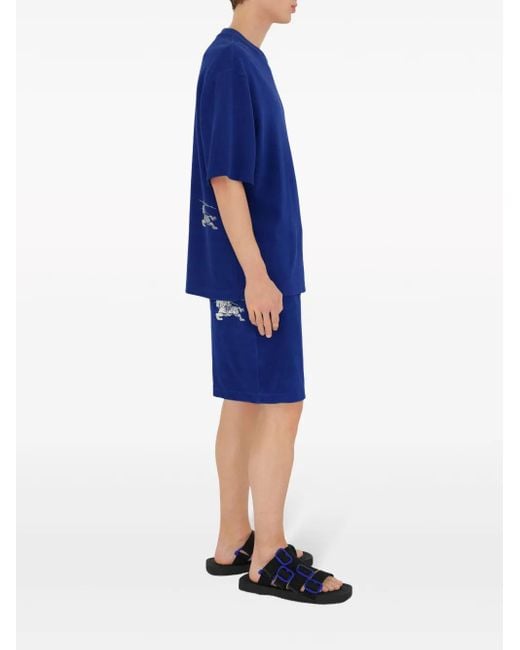 Burberry Blue Ekd-Print Towelled Shorts for men
