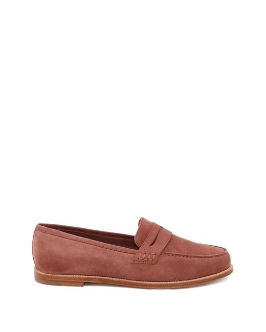 Manolo Blahnik Red Perrita Round-Neck Suede Loafers