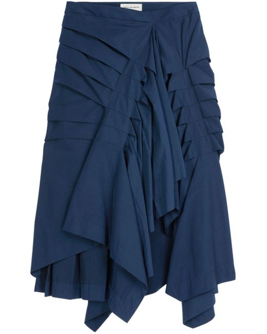 Jupe mi-longue asymétrique à design plissé Dries Van Noten en coloris Blue