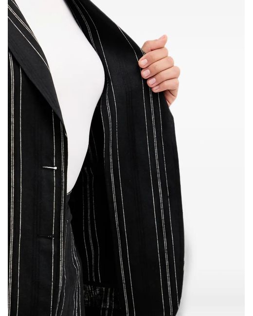 Benetton Black Pinstripe-Pattern Notched-Lapels Blazer