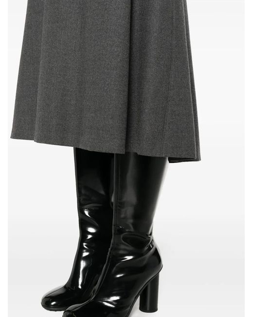 Alberta Ferretti Gray A-Line High-Waist Midi Skirt