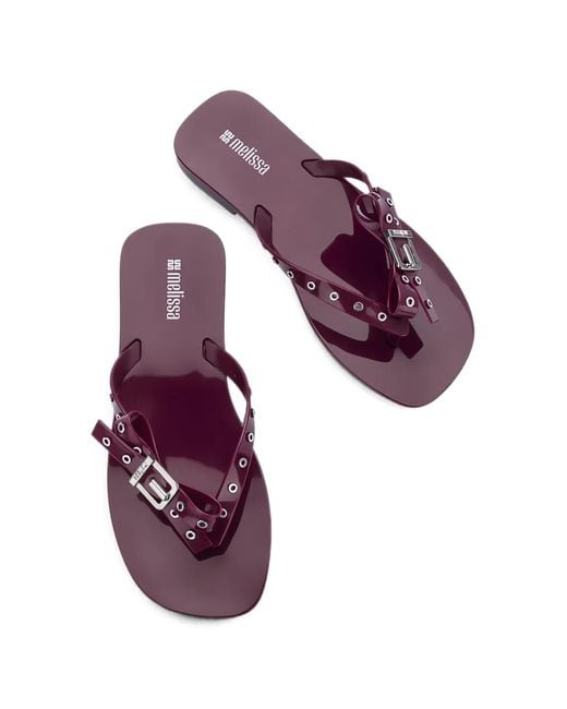 Melissa Purple Harmonic Squared Eyelet-Embellished Flip-Flops