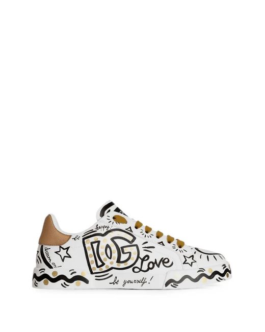 Dolce & Gabbana White Calfskin Portofino Sneakers