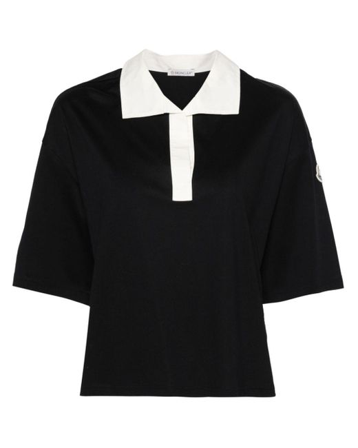Moncler Black Logo-appliqué Cropped Polo Shirt