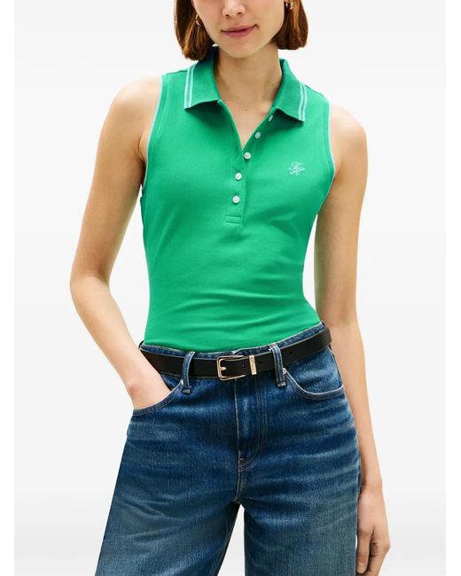 Tommy Hilfiger Green Polo En Coton À Design Sans Manches (1985)