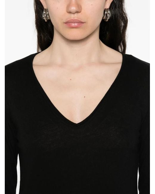 Majestic Filatures Long-sleeved V-neck Top Black