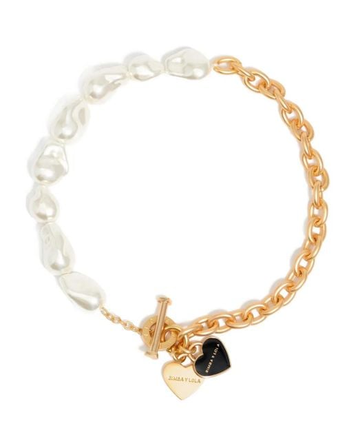 Bimba Y Lola Metallic Pearl-Embellished Heart-Pendant Necklace