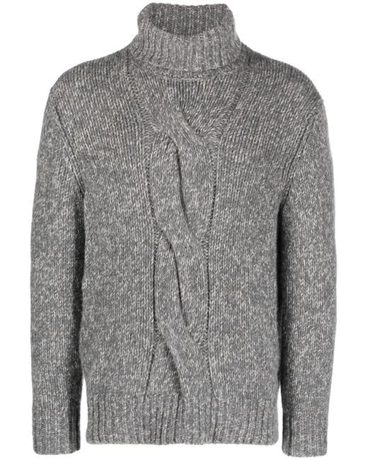 Brunello Cucinelli Gray Braided Turtle Neck Sweater for men