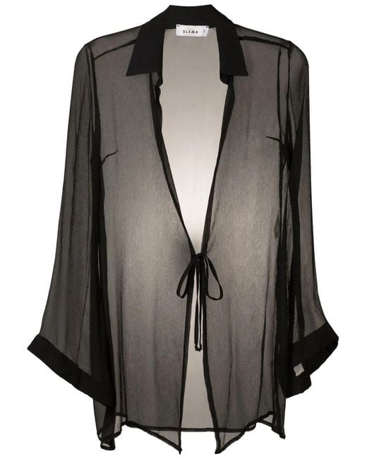 Amir Slama Black Tie-Front Silk Beach Cover-Up