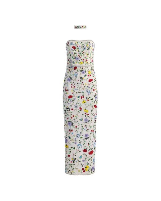 Alice + Olivia White Georgie Bead-Embellished Floral-Print Dress
