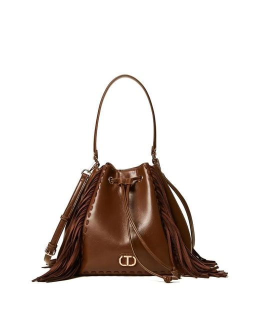 Twinset Brown Melrose Fringe Bucket Bag
