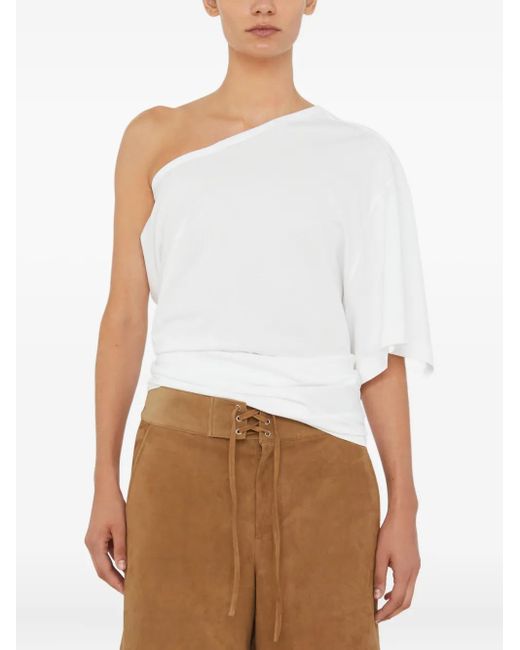 Christopher Esber White One-Shoulder Draped T-Shirt