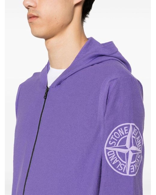 Cardigan zippé à logo brodé Stone Island pour homme en coloris Purple