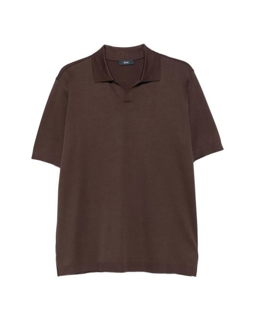 Herno Brown Short-Sleeve Polo Shirt for men