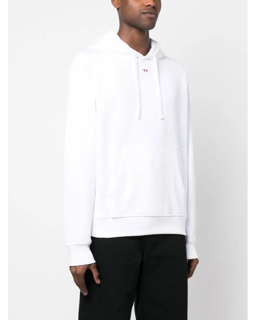 DIESEL White Logo-print Pullover Hoodie for men