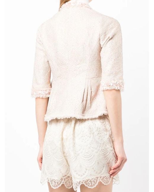 Shiatzy Chen White Bead-Embellished Tweed Jacket