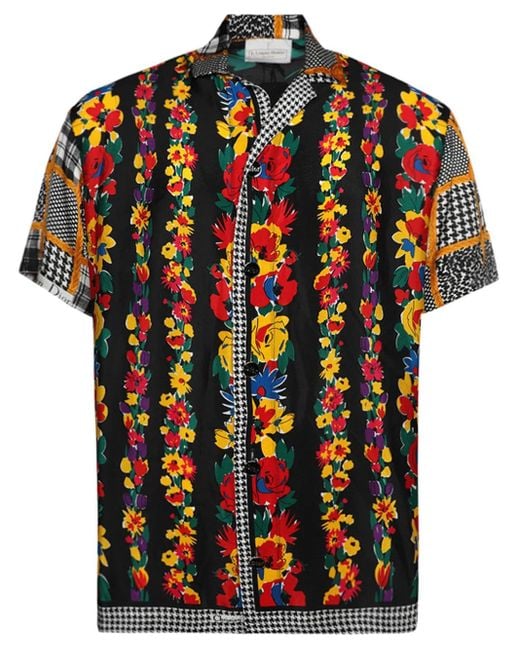 J.Logan Home Orange Sennet Silk Short-sleeved Shirt for men