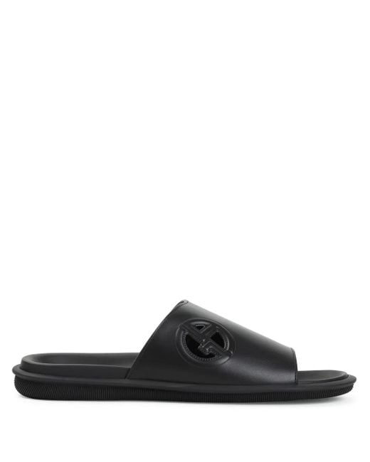 メンズ Giorgio Armani ロゴエンボス サンダル Black