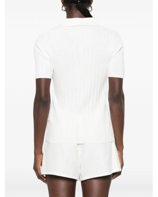 Sporty & Rich White Josefa Ribbed-Knit Polo Shirt