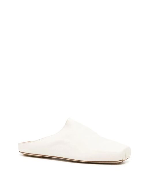 Uma Wang White Square-Toe Leather Slippers