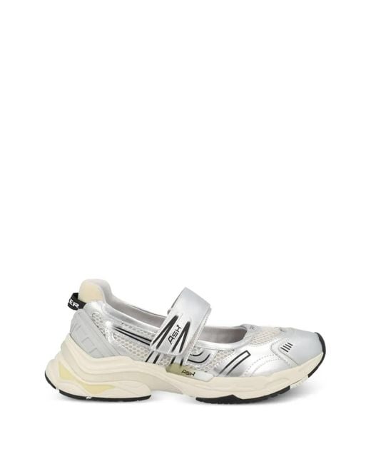 Ash White Touch-Strap Mesh-Panel Slip-Ons