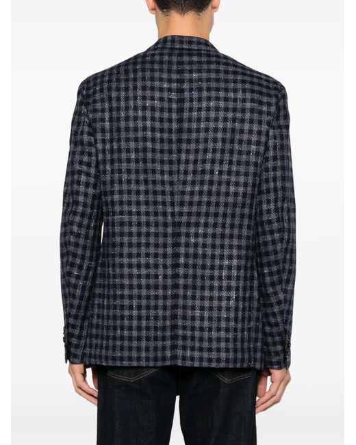 Isaia Blue Gingham-Check Notched-Lapel Blazer for men