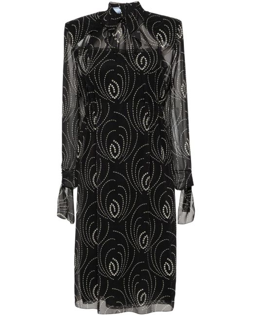 Robe mi-longue à imprimé graphique Prada en coloris Black