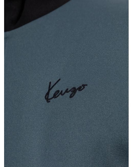 KENZO Blue Logo-Embroidered Panelled Sweater for men