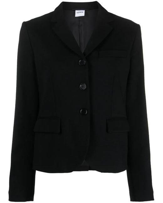 Aspesi Black Cropped Three-Button Blazer