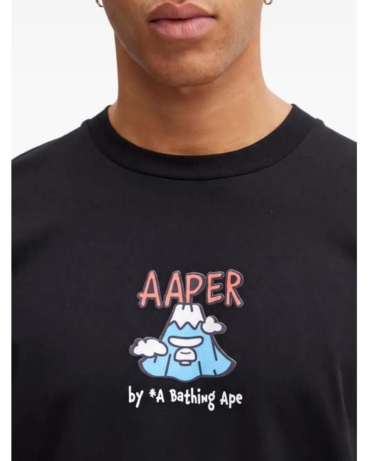 Aape By A Bathing Ape Blue Logo-Print Long-Sleeve T-Shirt for men