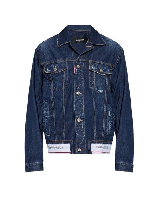 DSquared² Blue Distressed Logo-Trim Denim Jacket for men