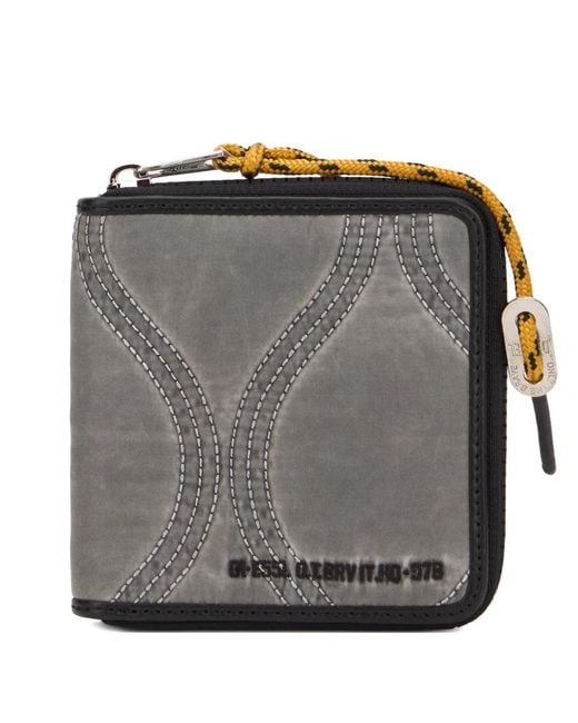 DIESEL Gray Topstitched Zip-Around Wallet for men
