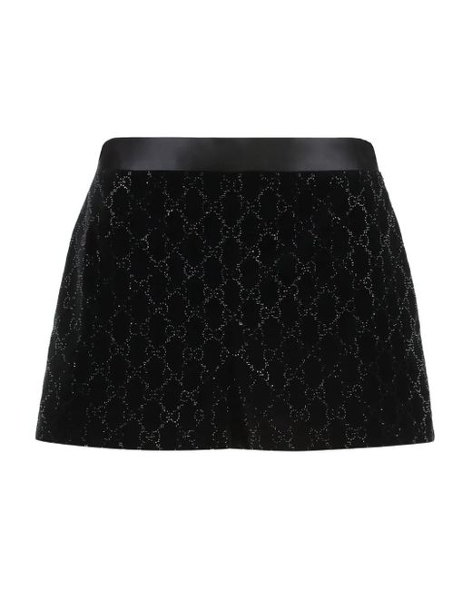 Gucci Black Crystal-Embroidery Velvet Shorts