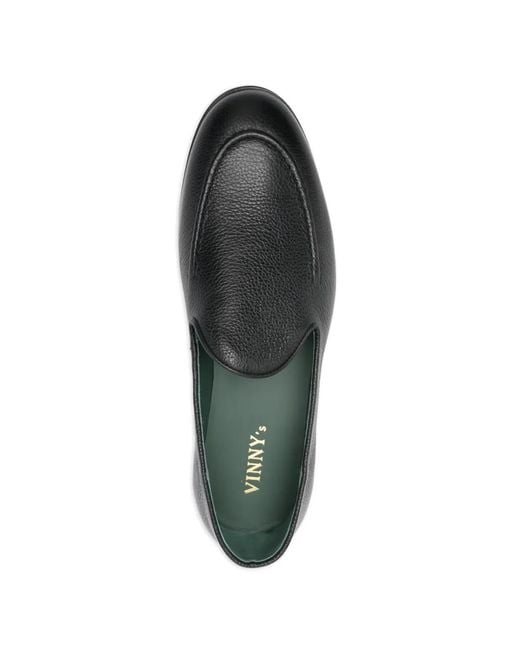 VINNY'S Black Marcel Grained-Leather Loafers for men
