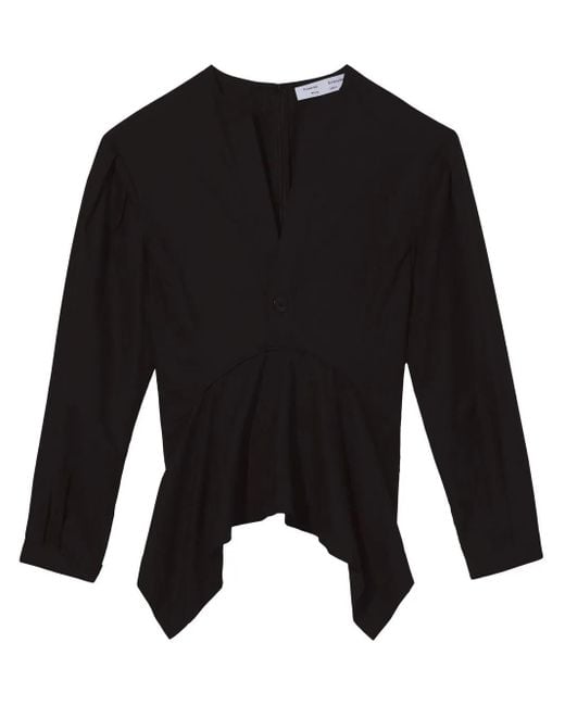 Proenza Schouler Black V-Neck Cotto Poplin Top