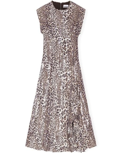 Ganni Gray Leopard-Print Dress