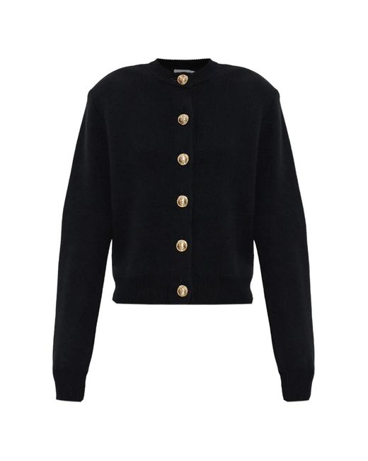 Balmain Blue Shoulder-Pad Button-Up Wool Cardigan