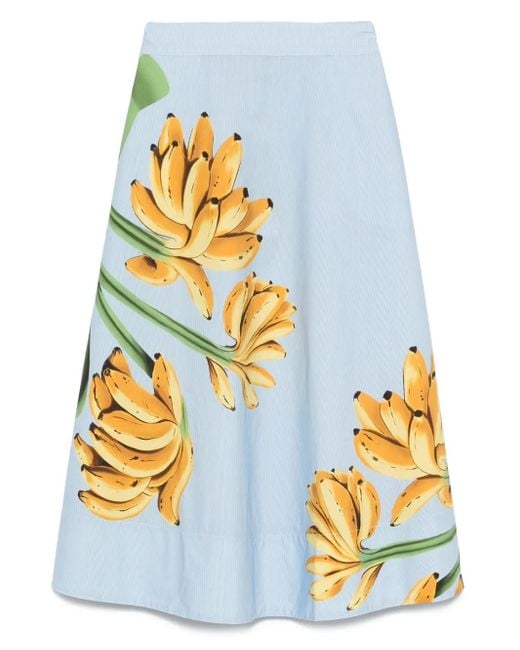 Farm Rio Katoenen Midi-Rok Met Banaanprint in het White